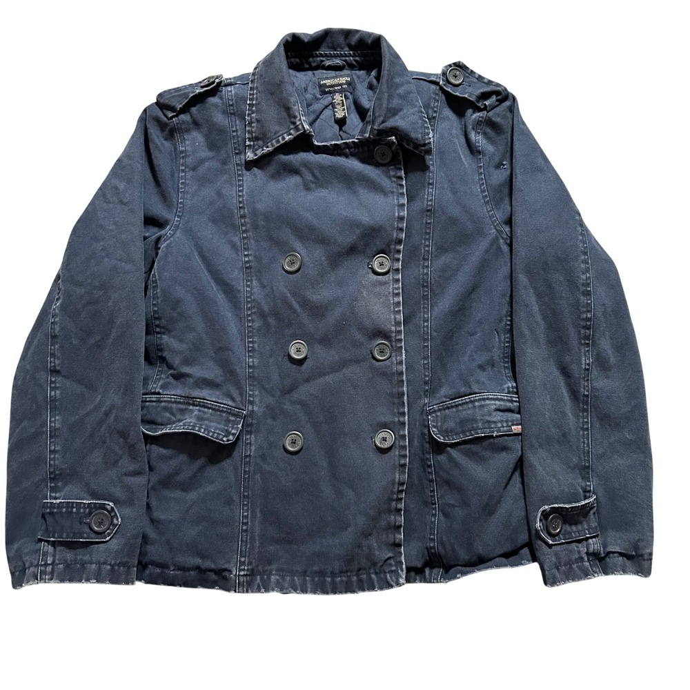 American Eagle Jacket Womens XL Navy Blue Double Breasted Canvas Quilted Utility